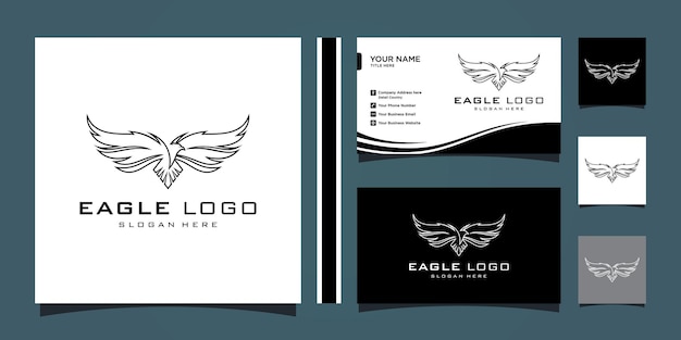 Símbolo del vector del logotipo del águila, ilustración vectorial con diseño de tarjeta de visita Vector Premium