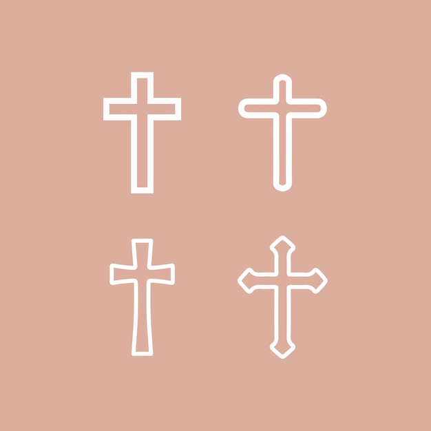Símbolo vectorial de cruz cristiana estilo plano Iconos de cruz religiosa conjunto Ilustración vectorial