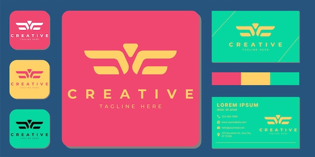 Símbolo vectorial del logotipo del ala, ilustración vectorial con plantilla de diseño de tarjeta de visita