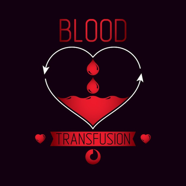 Símbolo vectorial de transfusión de sangre creado con forma de corazón rojo con flechas y gotas de sangre. Logotipo conceptual de donación voluntaria, atención médica y tratamiento médico.