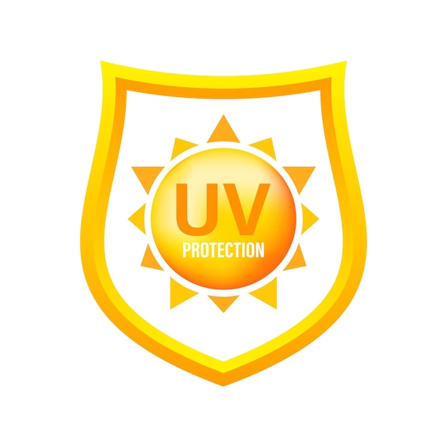 Vector símbolo vibrante de escudo de protección uv con ilustración solar para productos de seguridad y cuidado