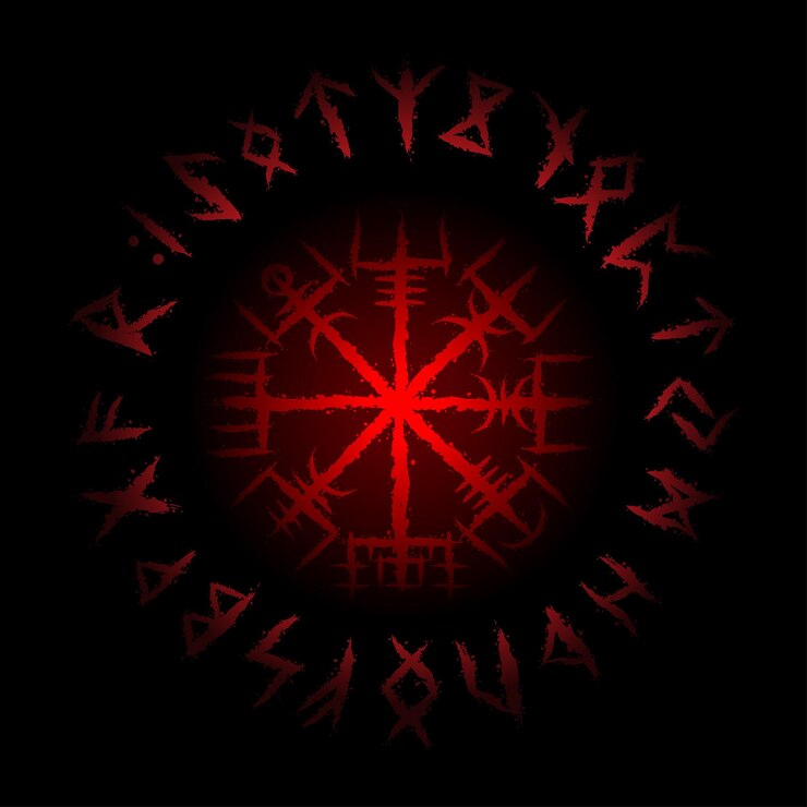Vector símbolo vikingo vegvisir con runas