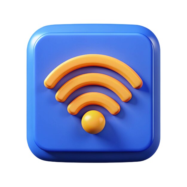 Símbolo de Wi-Fi 3D en el botón cuadrado azul