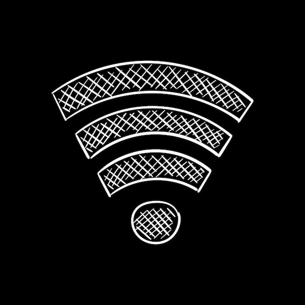 Símbolo wifi Icono creativo y simple dibujado a mano wi fi de conexión con puntos Doodle blanco sobre negro signo de conexión wifi Internet y red global