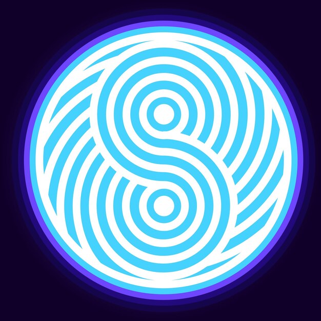 Un símbolo de yinyang azul brillante como un laberinto que fusiona la filosofía antigua con la estética del neón