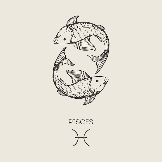 Símbolo del zodiaco de Piscis dibujado a mano