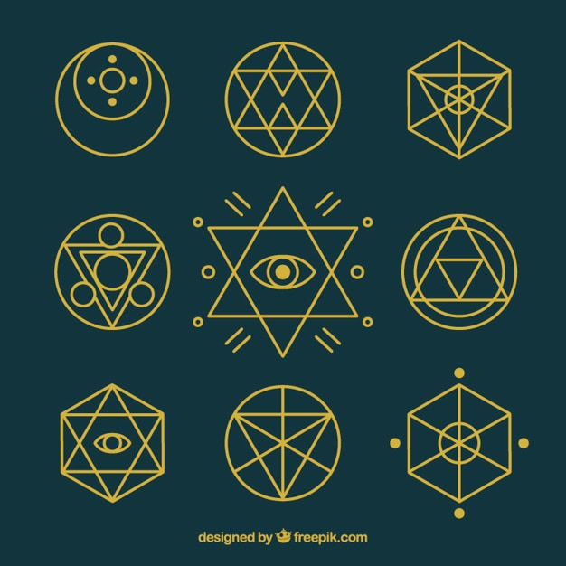 Símbolos de alquimia con contorno dorado