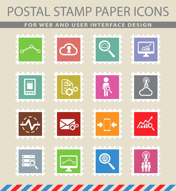 Símbolos de análisis de datos en los iconos de papel de correo