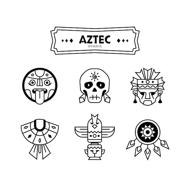 Símbolos aztecas de diseño plano