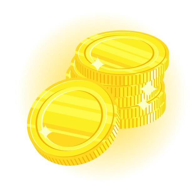 Símbolos brillantes de dibujos animados de monedas de oro Ilustración vectorial Pila de símbolo de monedas