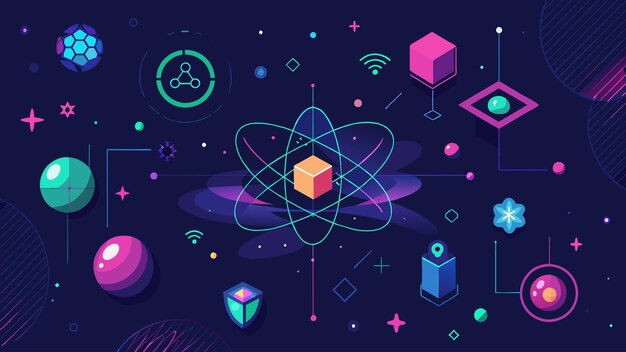 Símbolos brillantes flotan en un espacio oscuro que representan los intrincados algoritmos utilizados en cuántica