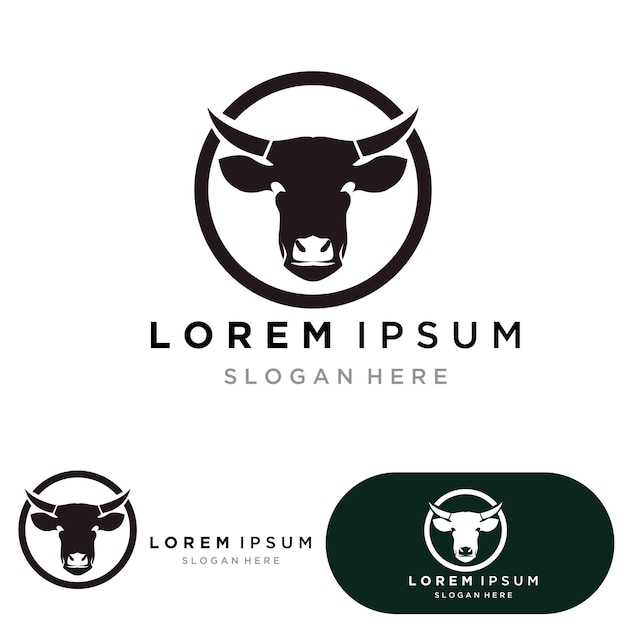 Símbolos de cabeza de vaca y plantilla de vector de logotipo