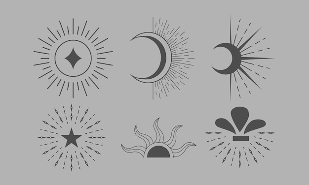 Símbolos celestes Vector Set Sol Luna Estrella para diseños gráficos místicos