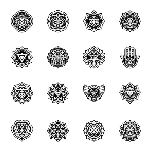 Los símbolos del chakra sánscrito los íconos del estilo glifo