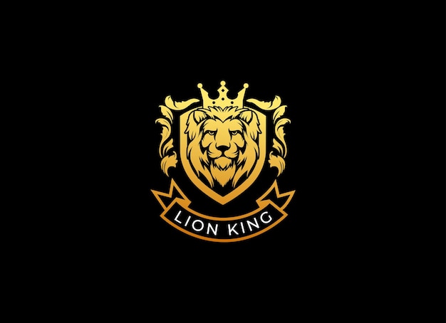 Vector símbolos de corona de león rey real logotipo de animal leo dorado elegante ícono de identidad de marca de lujo premium vec