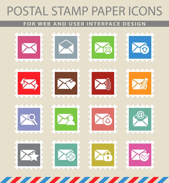 Símbolos de correo y sobre en los iconos de papel de correo