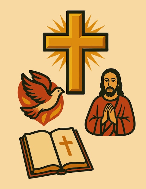 Símbolos cristianos Cruz Jesús Paloma y la Biblia