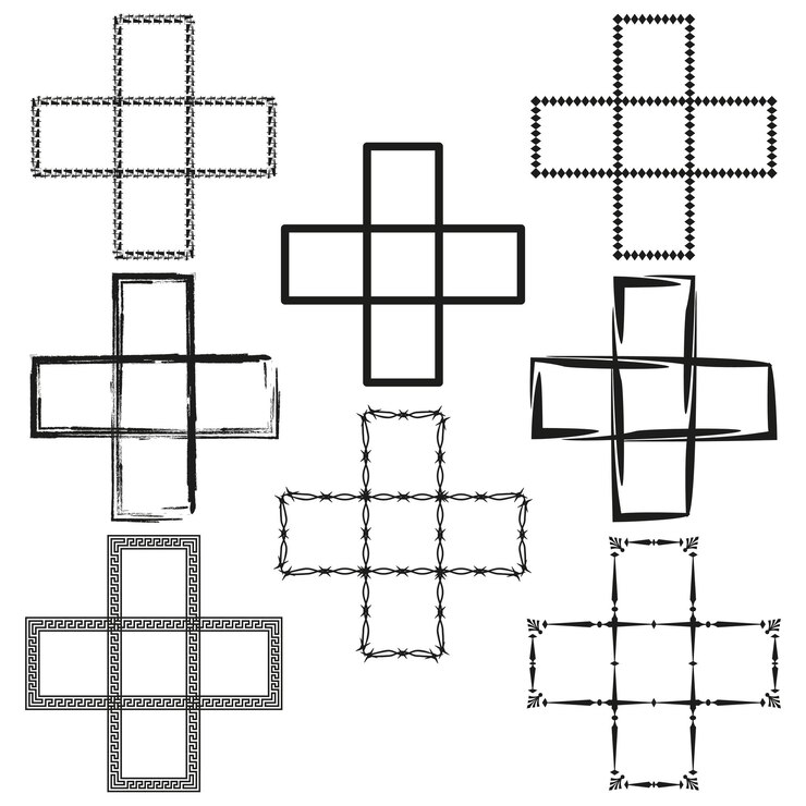 Vector símbolos decorativos de cruces diseños artísticos de cruces dibujados a mano cruces de formas únicas