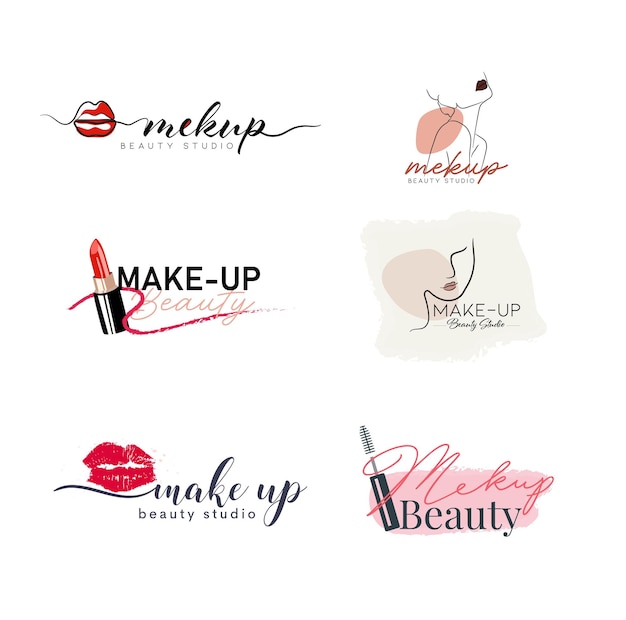 Símbolos dibujados a mano del logotipo del estudio de belleza de maquillaje