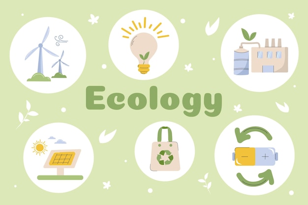 Símbolos ecológicos con conceptos de energía renovable y enfoque en la sostenibilidad