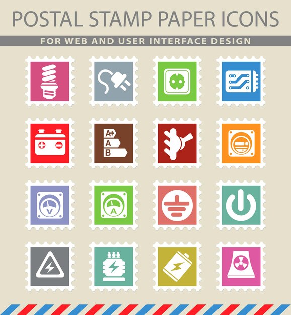 Símbolos de electricidad en los iconos de papel de correo