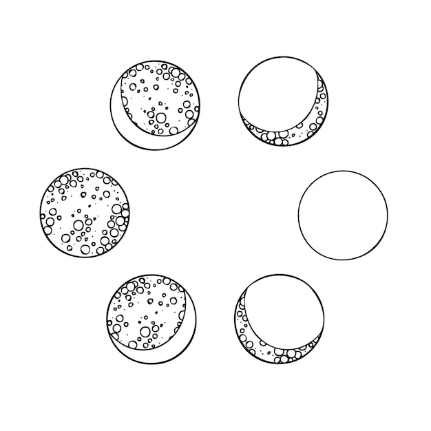 Símbolos esotéricos de la fase lunar Signos celestes Ilustración vectorial en estilo dibujado a mano