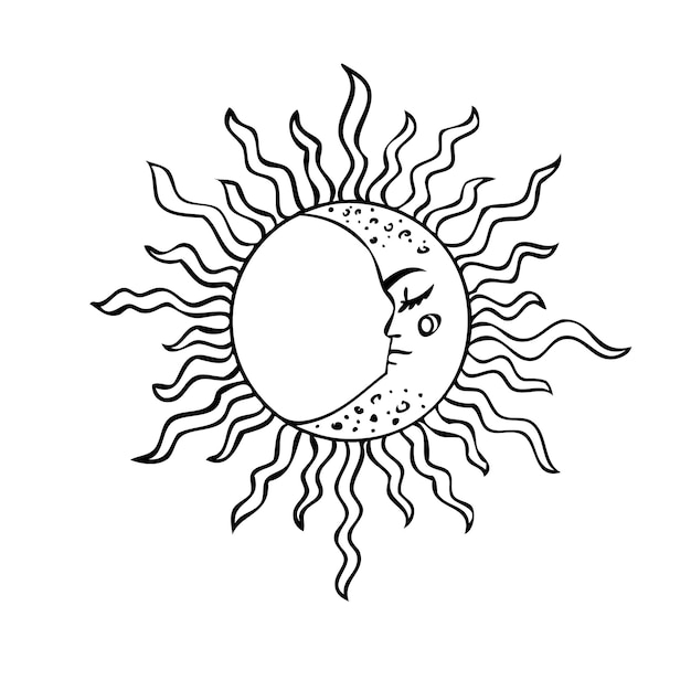 Vector símbolos esotéricos del sol y la luna con una cara signos celestiales