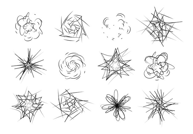 Símbolos de explosión y explosión conjunto de dibujos animados efectos de boom elemento de diseño