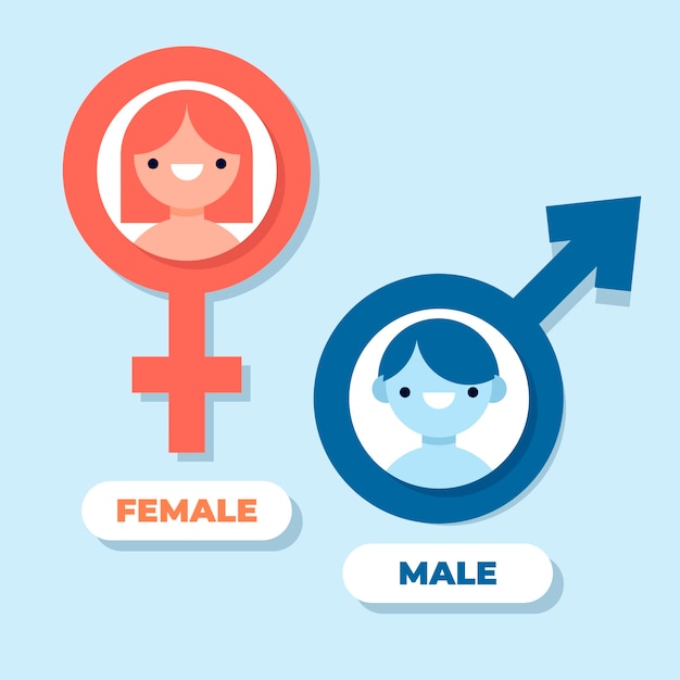 Símbolos femeninos masculinos de diseño plano