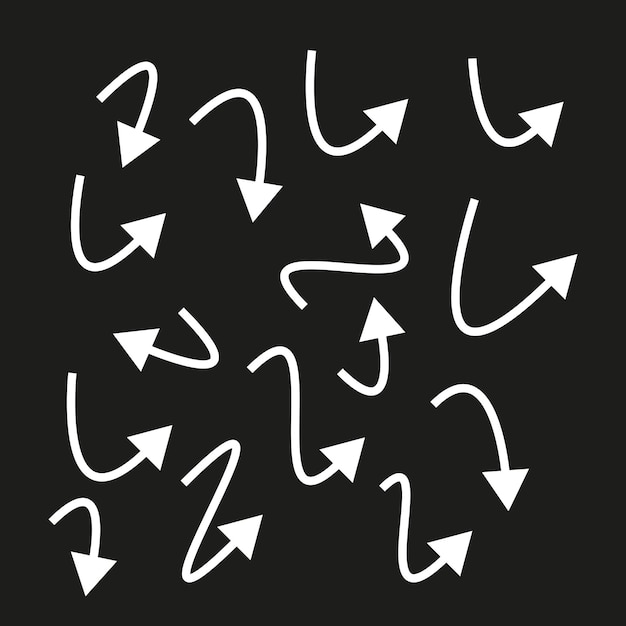Símbolos de flecha curva Diseño direccional abstracto Negro sobre fondo oscuro Patrón vectorial dinámico