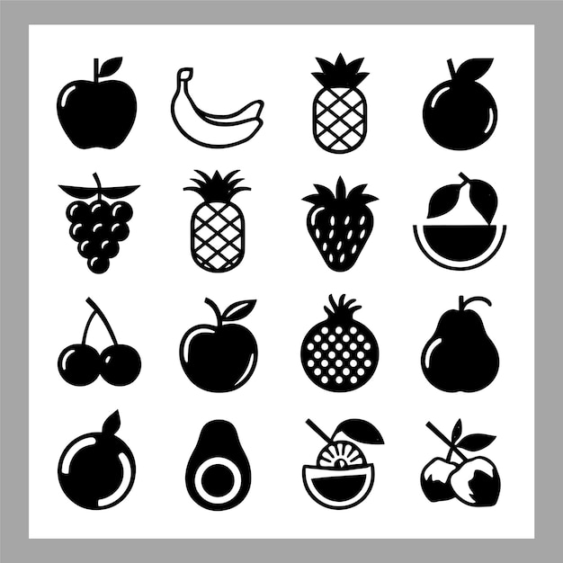 Símbolos de frutas elegante granada fresa papaya y melocotón