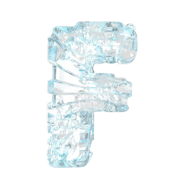 Vector símbolos hechos de hielo roto letra f