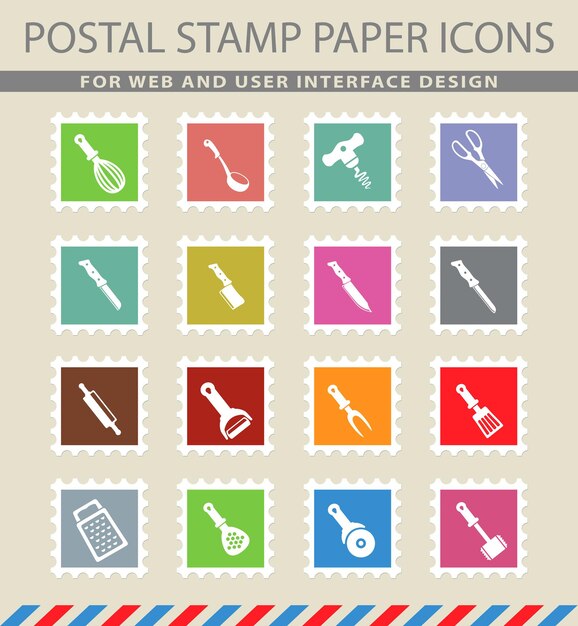 Símbolos de herramientas de cocina en los iconos de papel de correo