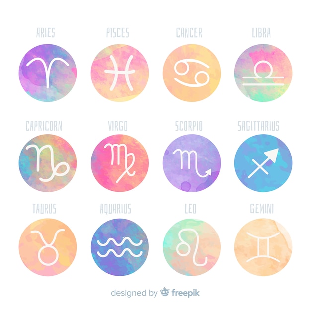 Vector símbolos del horóscopo en acuarela