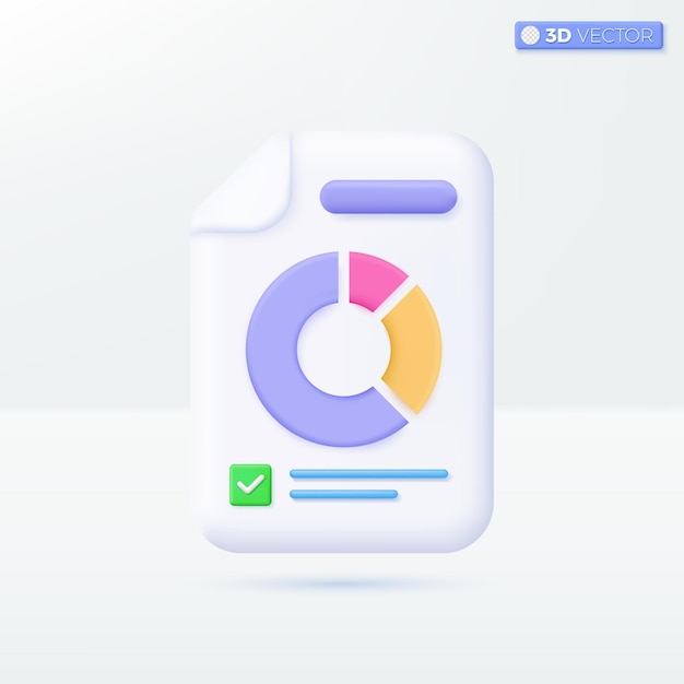 Símbolos de icono de gráfico de documento y círculo Gestión de tareas de proyecto concepto de negocio de éxito financiero Diseño de ilustración aislado de vector 3D Pastel de dibujos animados Estilo mínimo Para diseño ux ui anuncio impreso