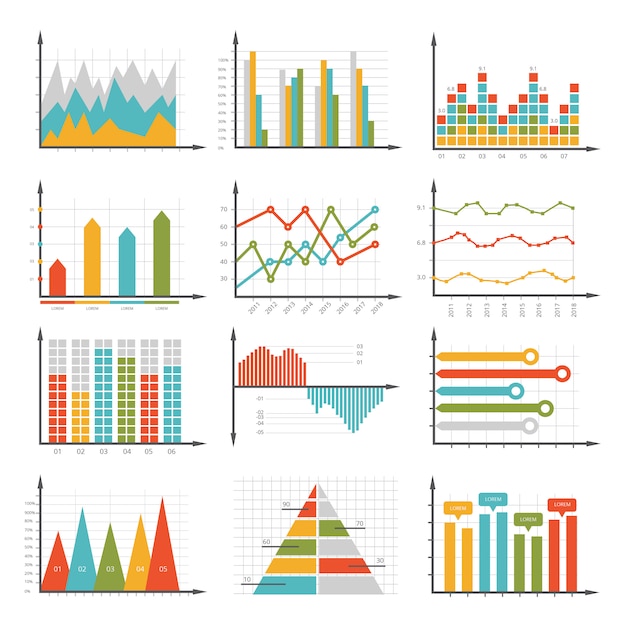 Símbolos de infografía. Conjunto de gráficos y diagramas de negocios