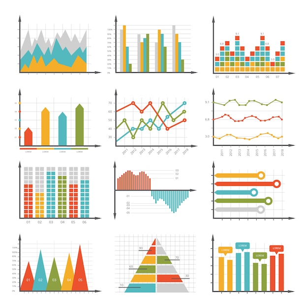 Símbolos de infografía. conjunto de gráficos y diagramas de negocios