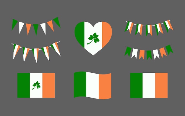 Símbolos irlandeses elementos decorativos del Día de San Patricio Bandera nacional de Irlanda hojas tradicionales