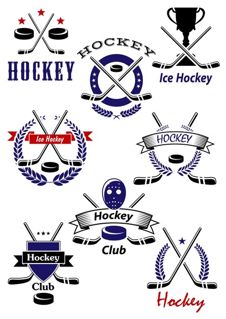 Vector símbolos del juego y del club del hockey sobre hielo