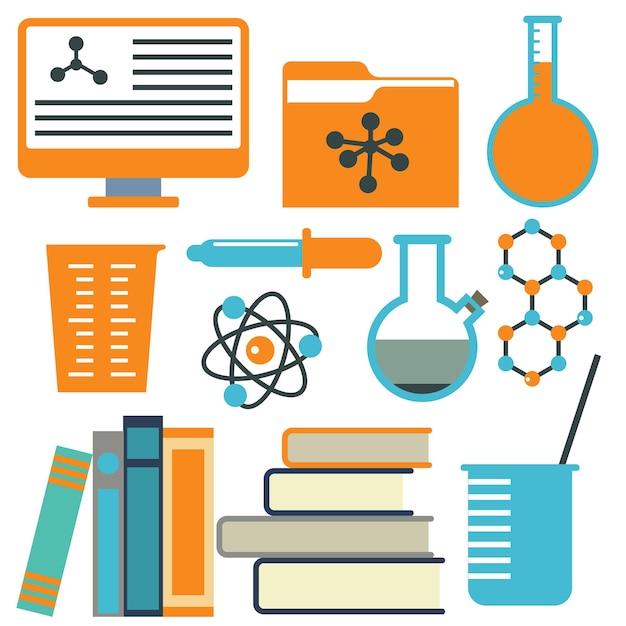 Símbolos de laboratorio prueba laboratorio médico diseño de biología científica ciencia química iconos vector illustr ...
