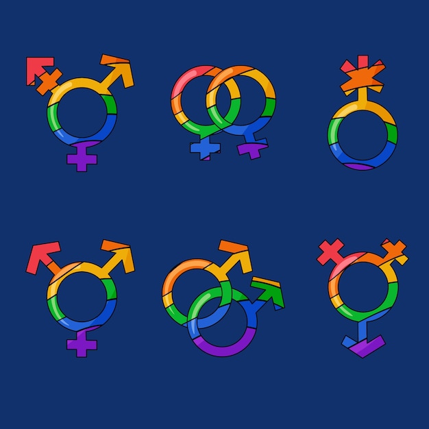 Vector símbolos lgbt dibujados a mano del mes del orgullo