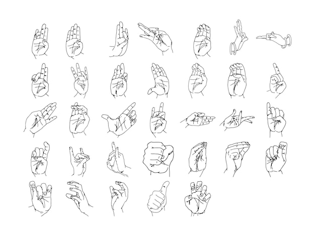 Símbolos de manos con vector en blanco y negro