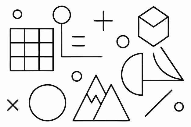 Símbolos Matemáticas Números Geometría Formas y gráficos Ilustración vectorial Clipart de dibujos animados