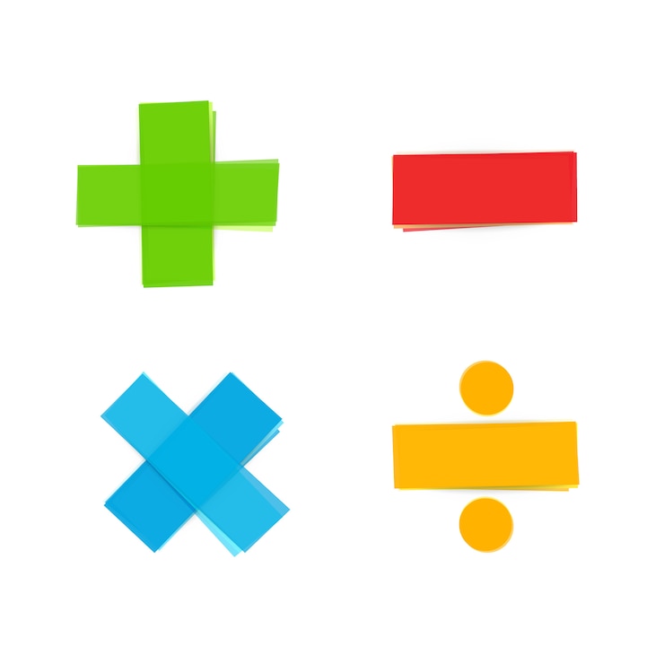 Vector símbolos matemáticos básicos más menos multiplicar dividir