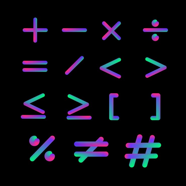 Vector símbolos matemáticos vector en colores de neón