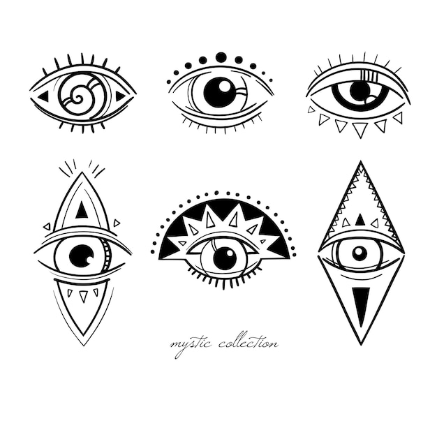Vector símbolos místicos decorativos con ojos.