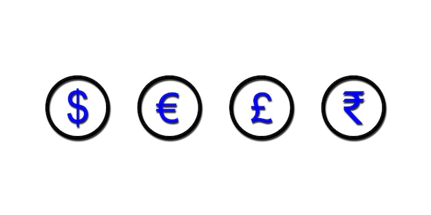 Símbolos de la moneda el dólar estadounidense el euro la libra británica y la rupia india dentro de la circulación