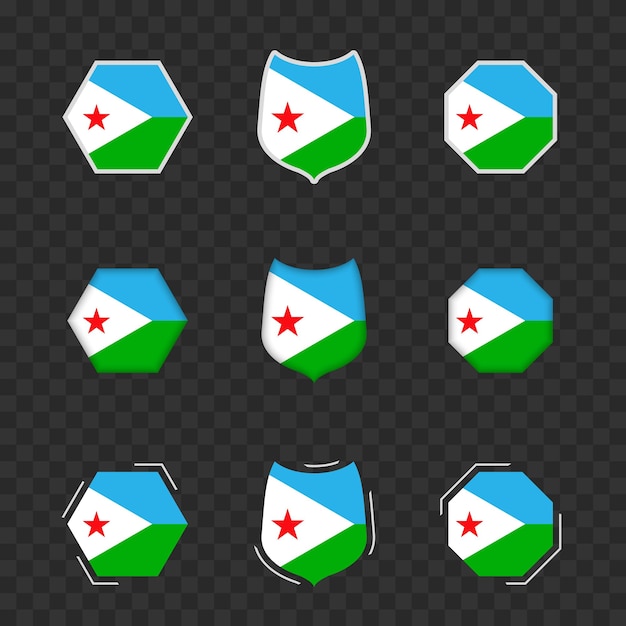Símbolos nacionales de Djibouti en un fondo oscuro y transparente Banderas vectoriales de Djabouti