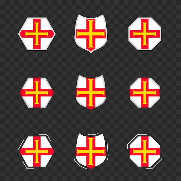 Símbolos nacionales de Guernsey en un fondo oscuro transparente banderas vectoriales de Guernsay