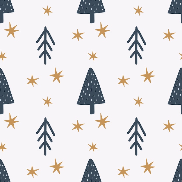 Símbolos de Navidad y año nuevo árbol de patrones sin fisuras. Impresión linda del vector. Papel digital. Elemento Desig.